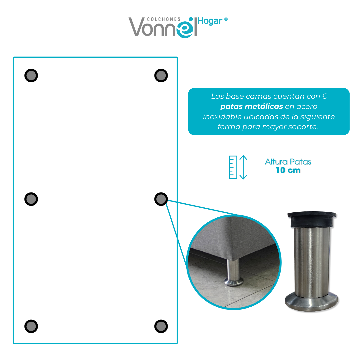 Base Cama Inox 120x190x20, Negro