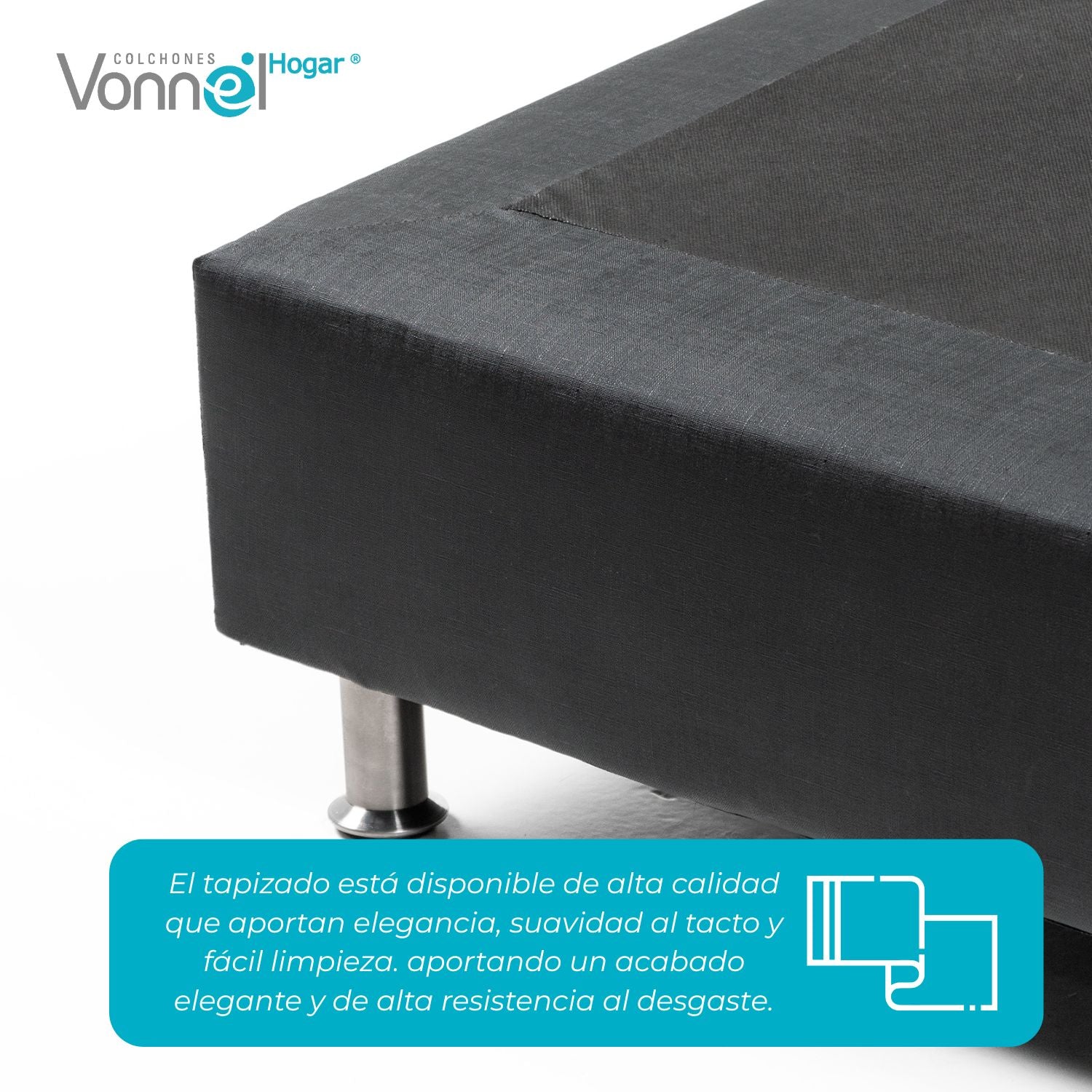 Base Cama Inox 120x190x20, Negro
