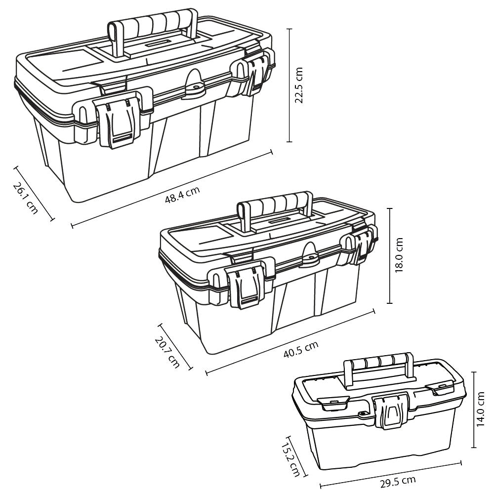 Caja Herramientas Combo 19" + 16" + 11" Apilable Cerradura Plástica Negro