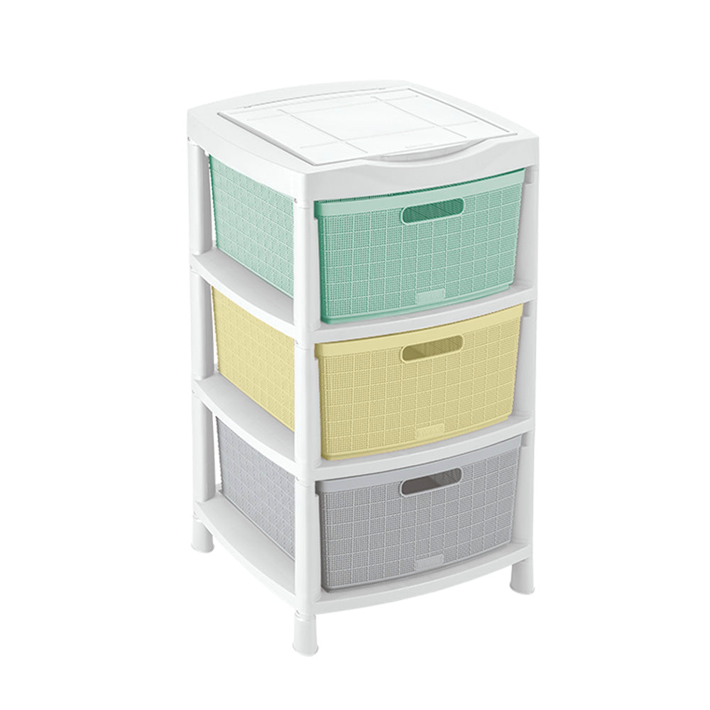 Gavetero Fique con 3 Gavetas y Tapa Organizadora Tricolor Bebe
