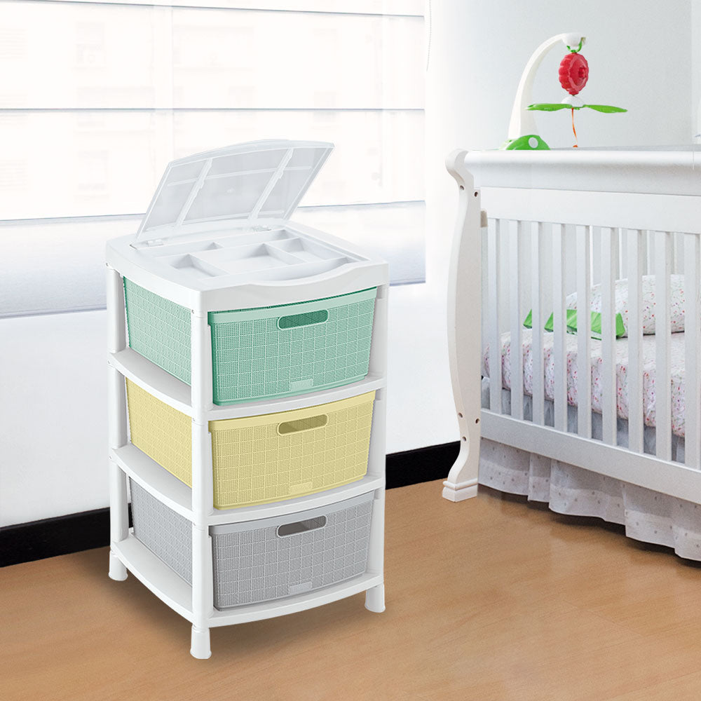 Gavetero Fique con 3 Gavetas y Tapa Organizadora Tricolor Bebe
