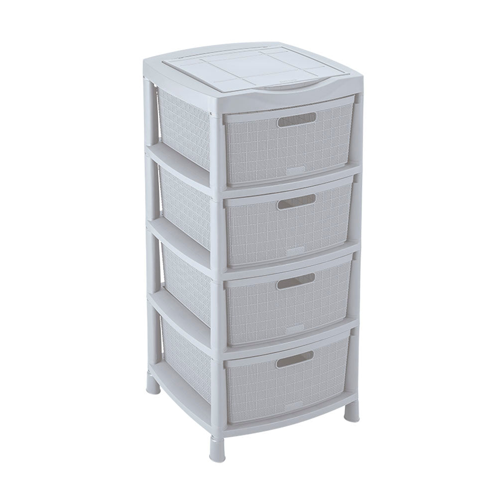 Gavetero Fique Con 4 Gavetas y Tapa Organizadora Gris Hielo