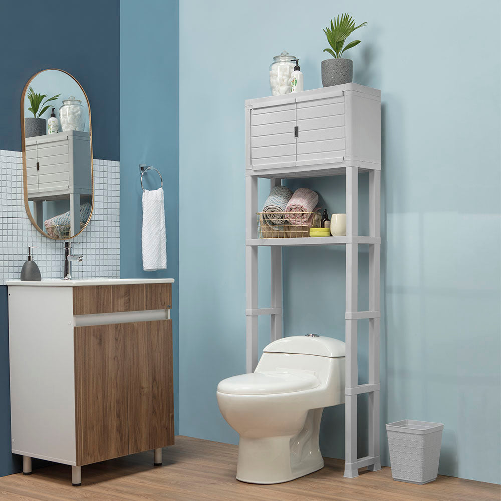 Estante Organizador con Puertas para Baño Gris Hielo