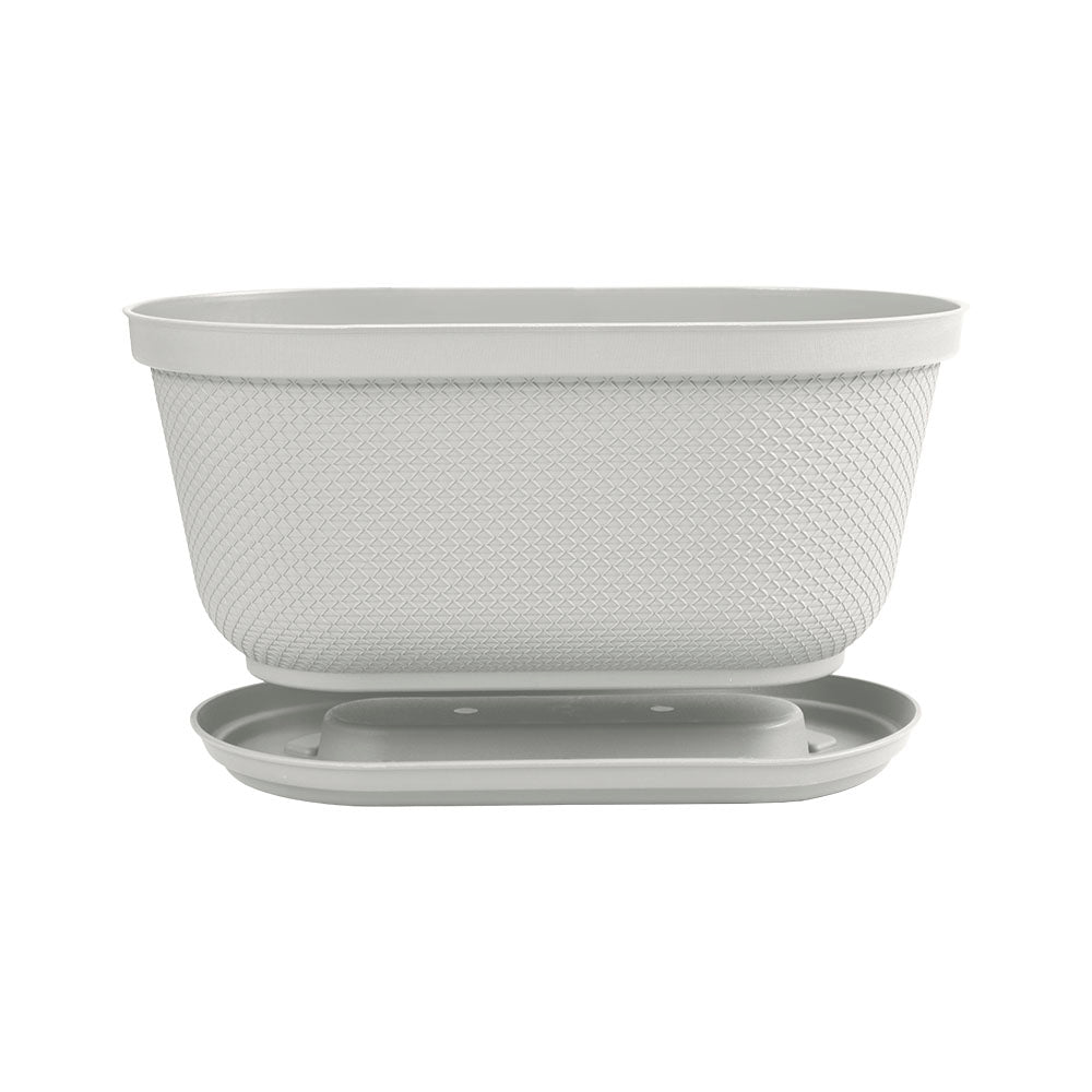 Matera Ovalada Rafia 40 cm con Plato Gris Hielo