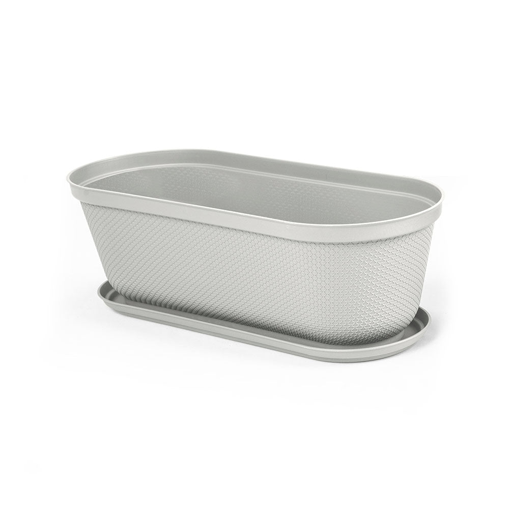 Matera Moderna Ovalada Rafia 60 cm con Plato Gris Hielo