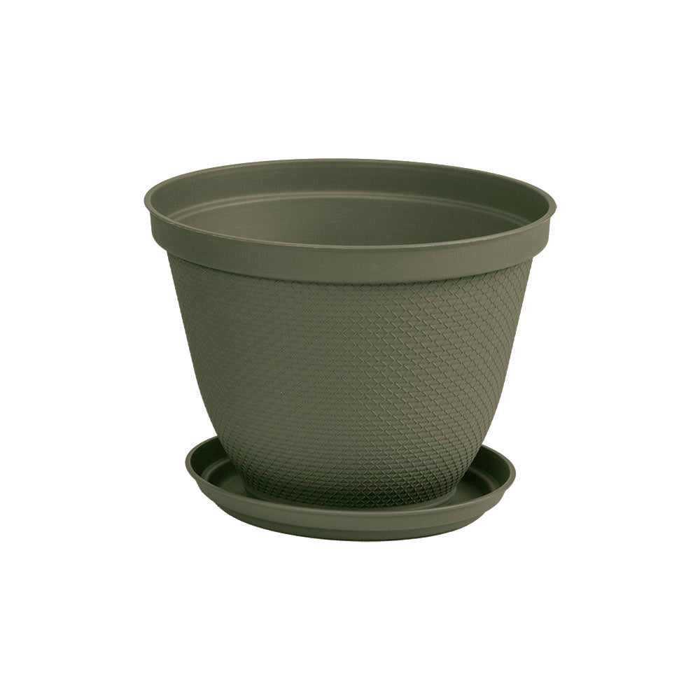 Matera Redonda Rafia 25 cm con Plato Verde Musgo