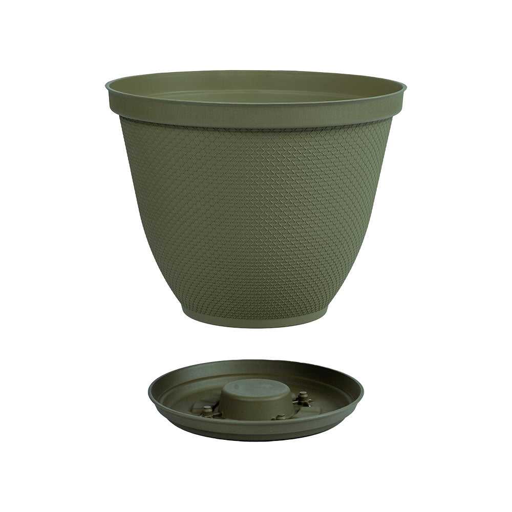 Matera Redonda Rafia 25 cm con Plato Verde Musgo