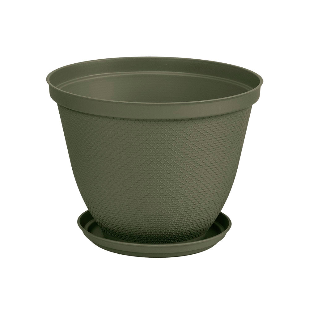 Matera Redonda Rafia 25 cm con Plato Verde Musgo