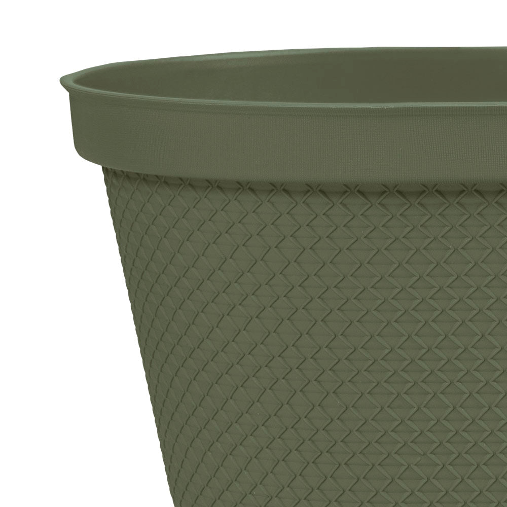 Matera Ovalada Rafia 40 cm con Plato Verde Musgo