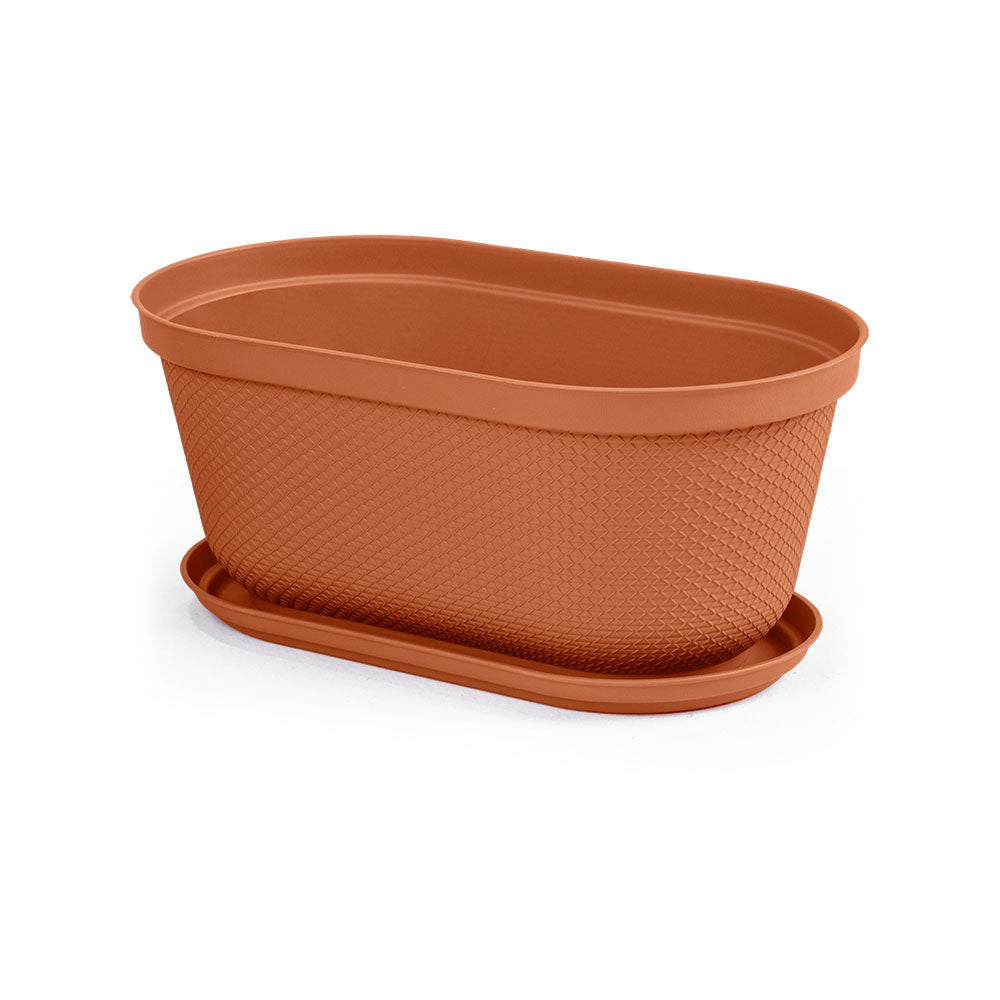Matera Ovalada Rafia 40 cm con Plato Terracota
