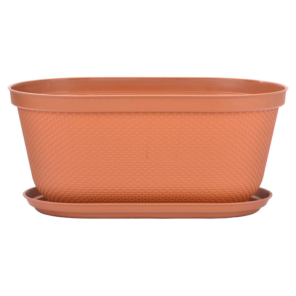 Matera Ovalada Rafia 40 cm con Plato Terracota