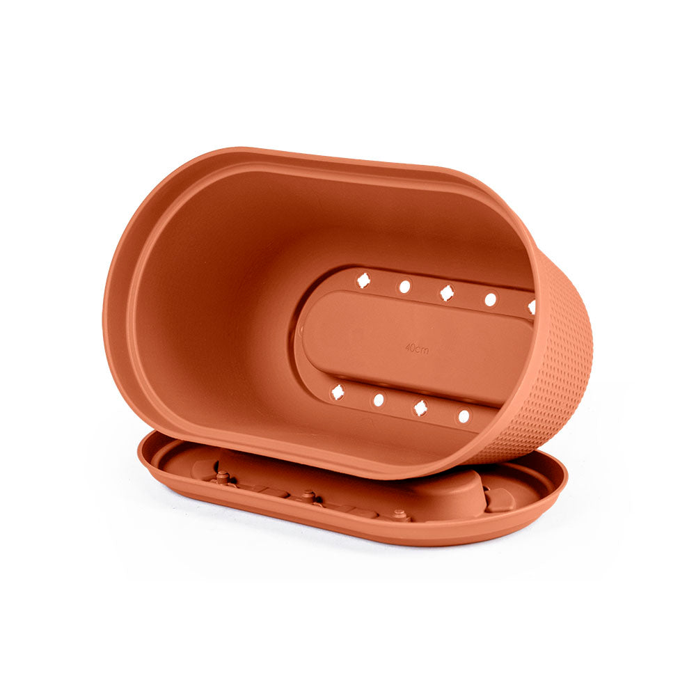 Matera Ovalada Rafia 40 cm con Plato Terracota