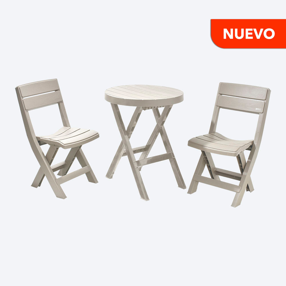 Combo Plegable Barú (Mesa Redonda + 2 Sillas) Taupe