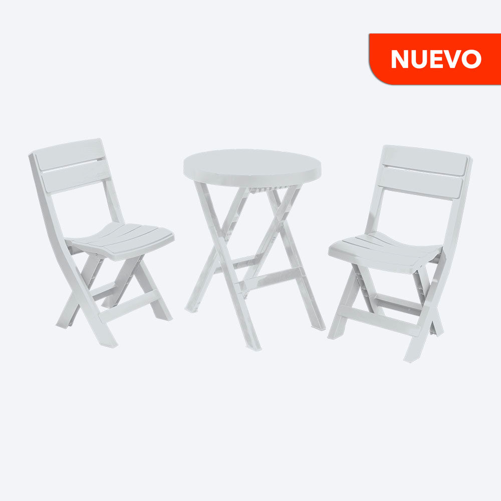 Combo Plegable Barú (Mesa Redonda + 2 Sillas) Gris Hielo