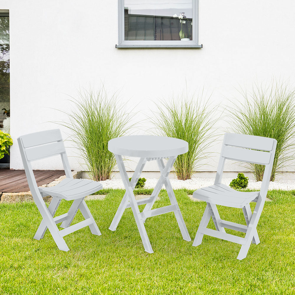 Combo Plegable Barú (Mesa Redonda + 2 Sillas) Gris Hielo