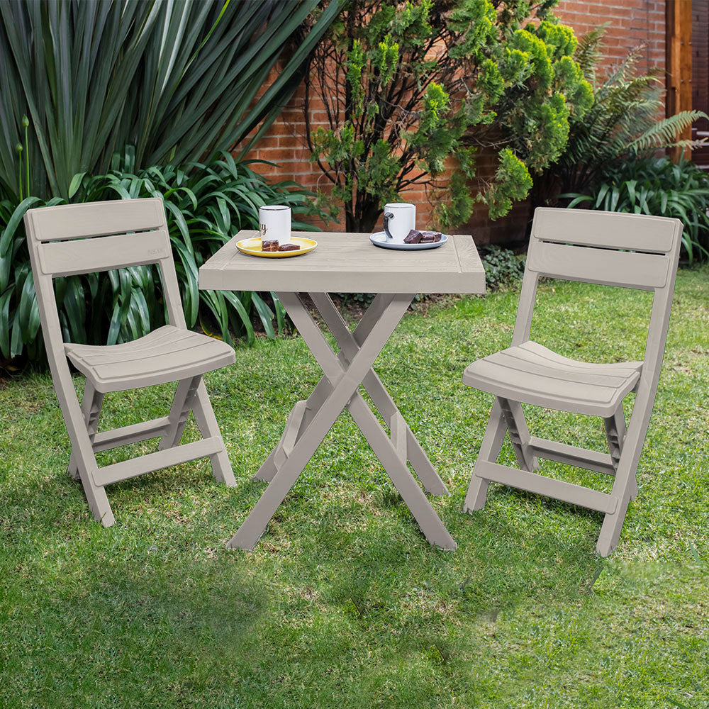 Combo Plegable Barú (Mesa Rectangular + 2 Sillas) Taupe