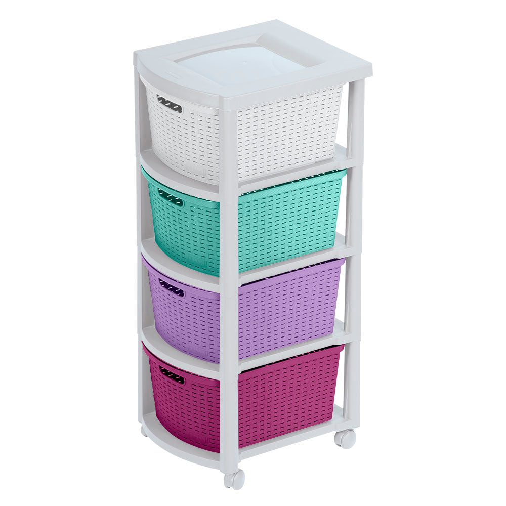 Cajonero Apariencia Rattan 4 Gavetas Altas Tricolor Niña