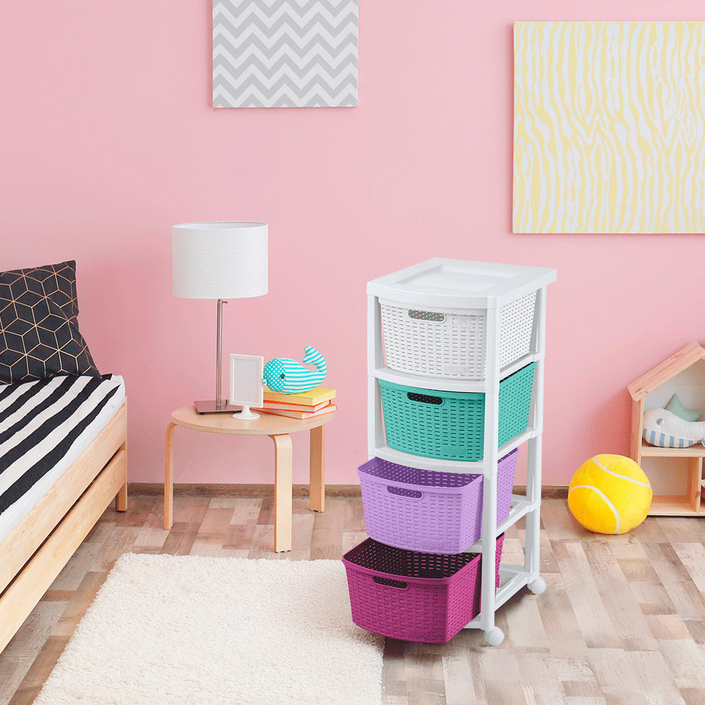 Cajonero Apariencia Rattan 4 Gavetas Altas Tricolor Niña
