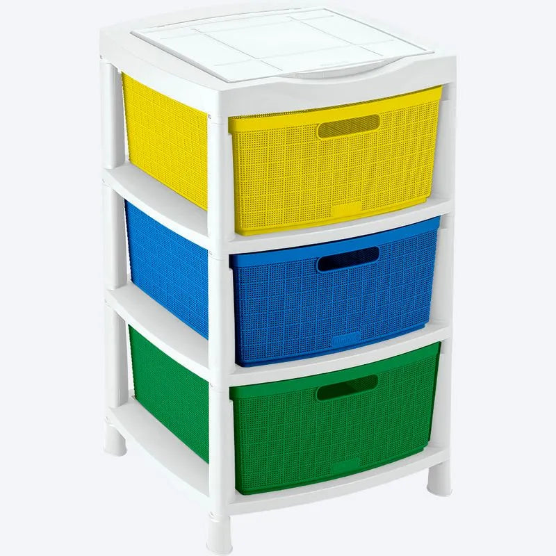 Gavetero Fique con 3 Gavetas y Tapa Organizadora Tricolor Niño