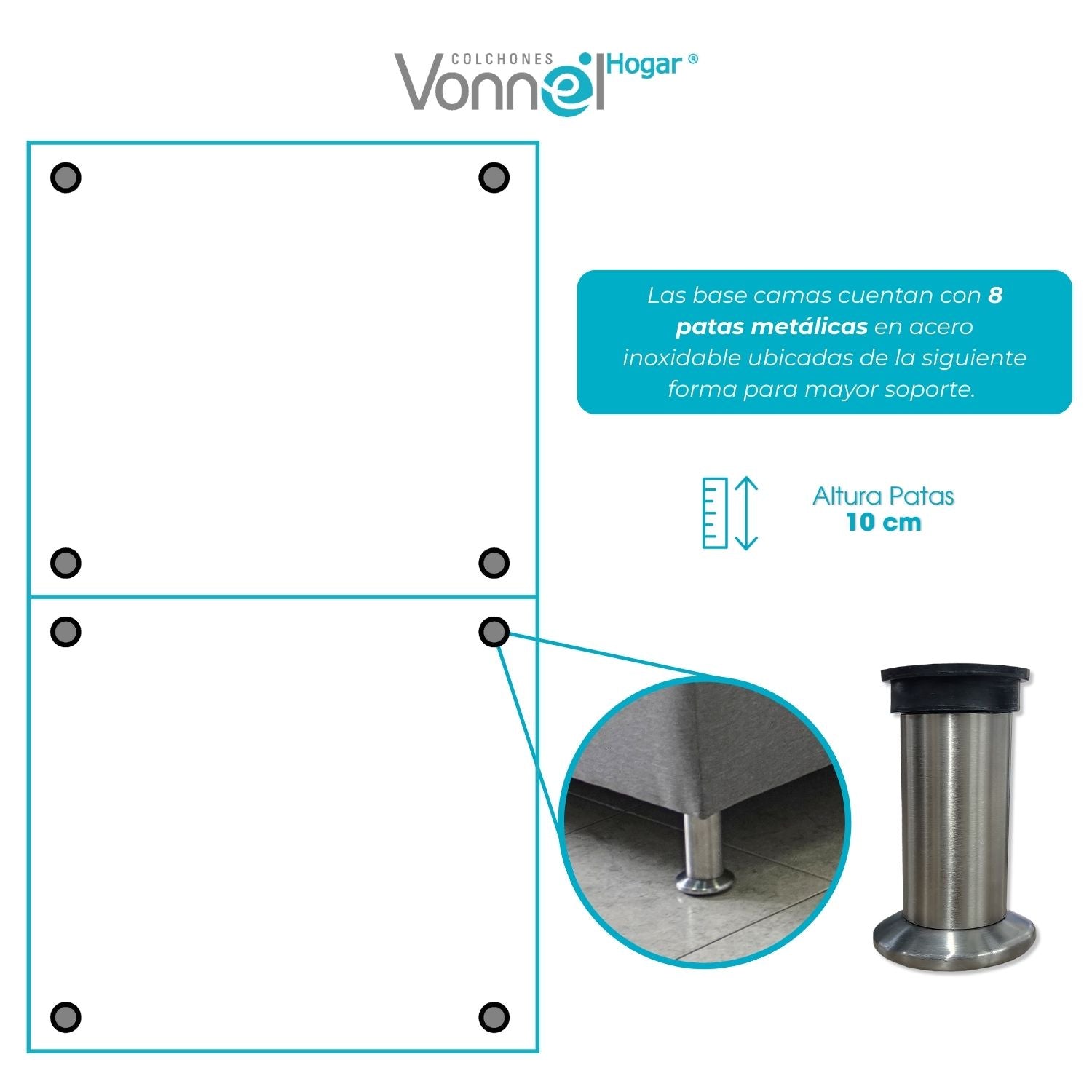 Base Cama Inox Modular 140x095x20, Negro