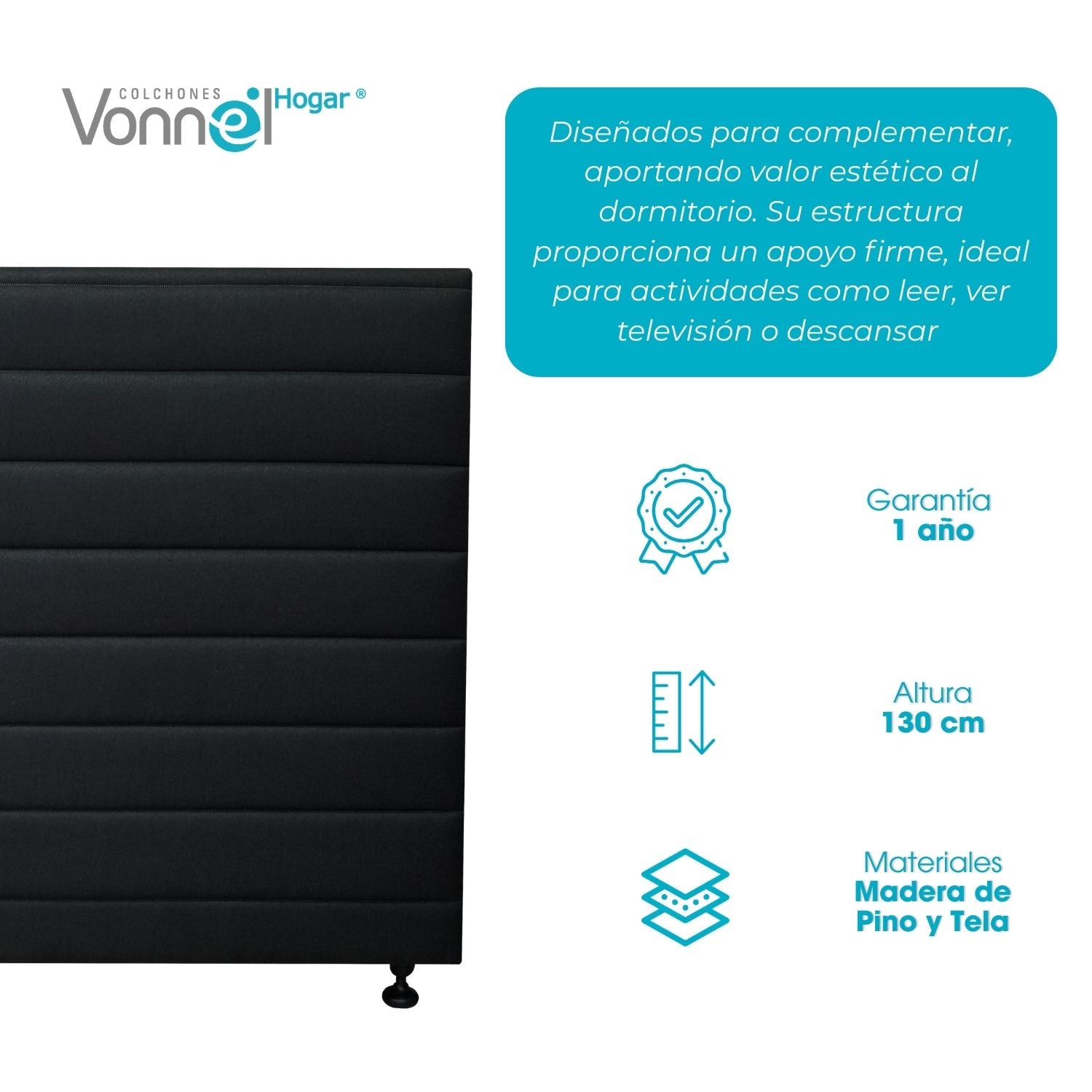 Espaldar Frontera 140x130, Negro