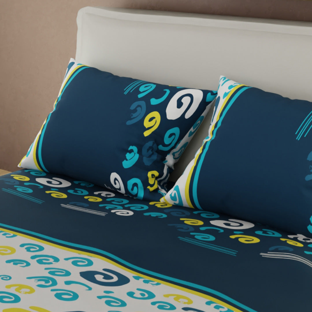 Juego de Sábanas con Cortinas Vórtice Creativo Azul 1.60 X 1.90