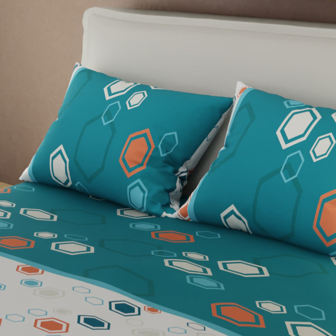 Juego de Sábanas con Cortinas Mosaico Moderno en Azul 1.60 X 1.90