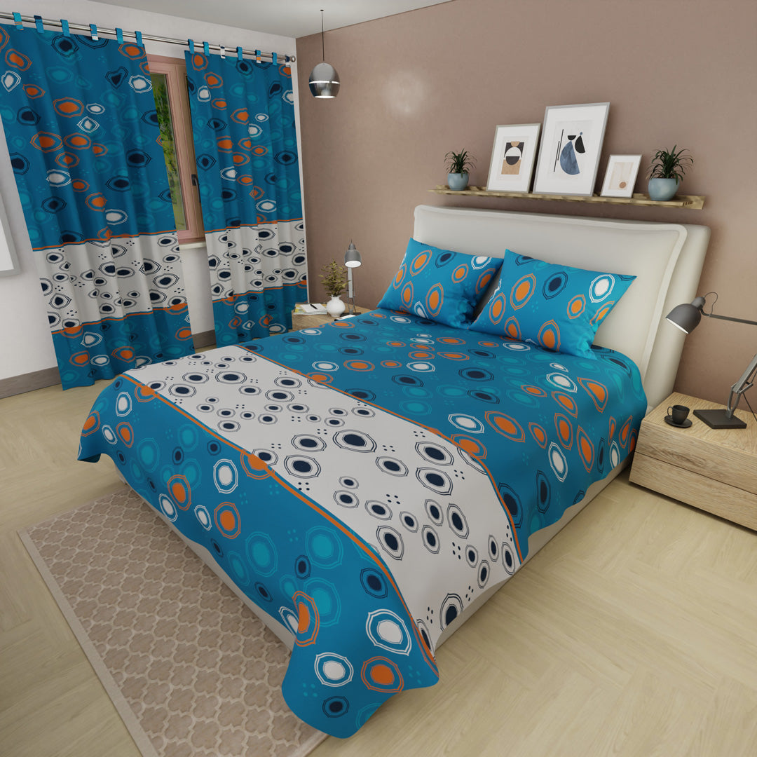 Juego de Sábanas con Cortinas Órbita Nocturna Azul 1.60 X 1.90