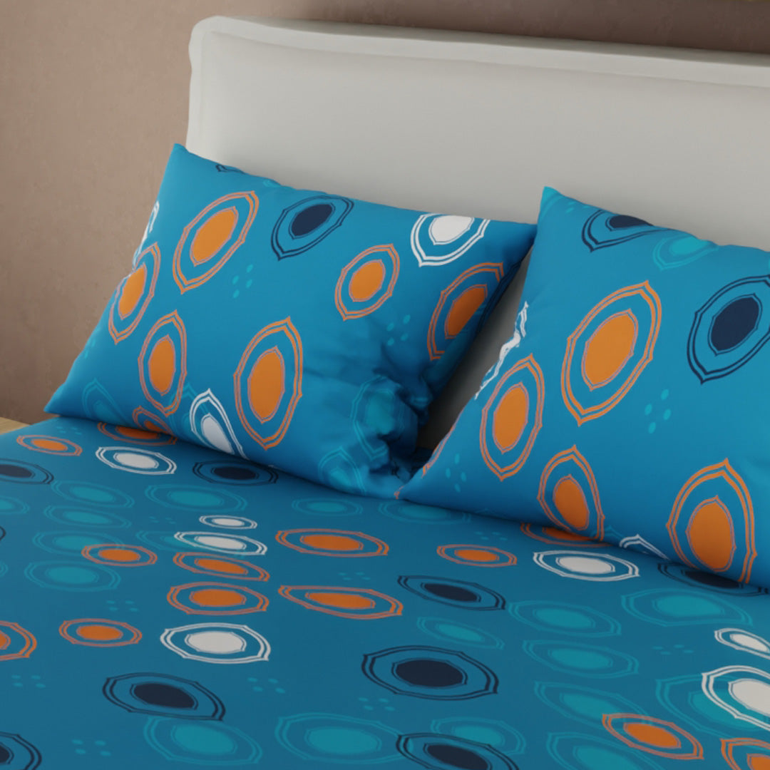 Juego de Sábanas con Cortinas Órbita Nocturna Azul 1.60 X 1.90