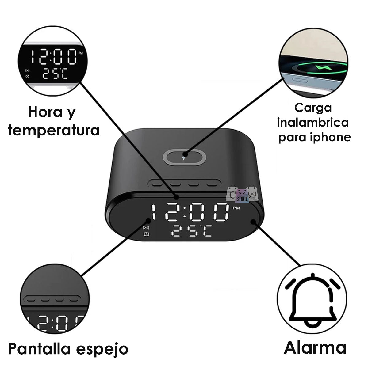 Reloj Despertador Cargador Inalámbrico