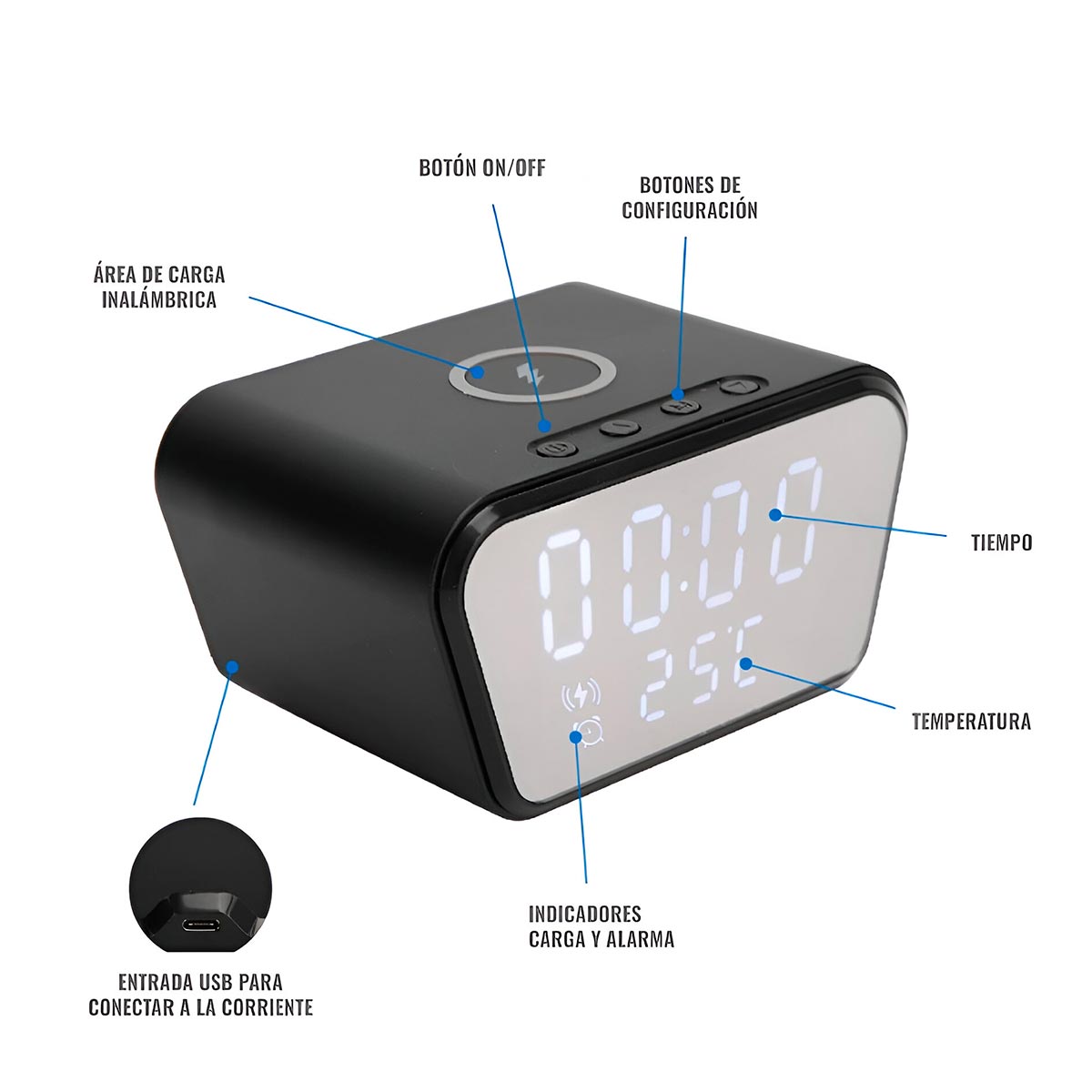 Reloj Despertador Cargador Ay-21