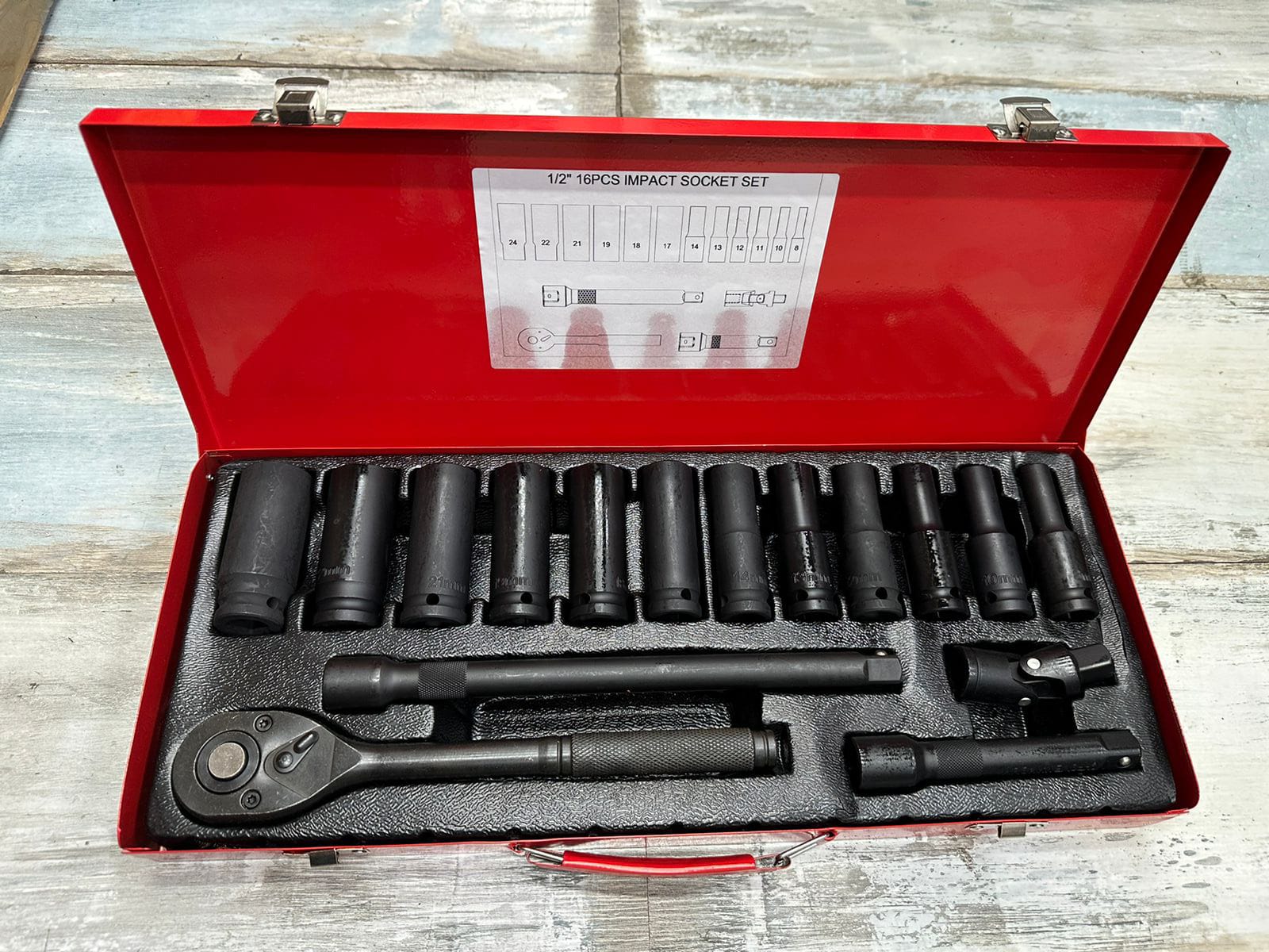 Kit Rachets 16 Piezas Caja Metálica Roja