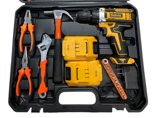 Set Taladro Elect Y Herramientas He-006
