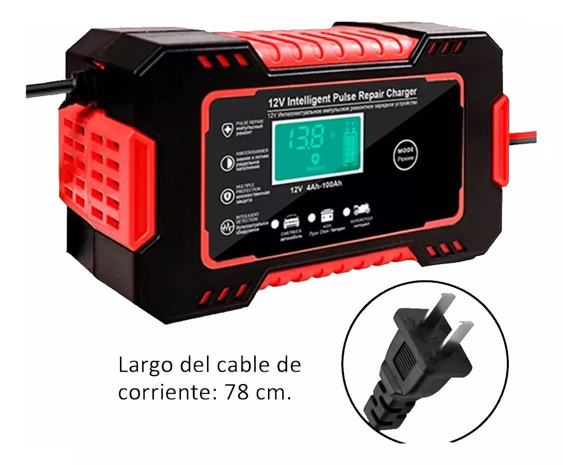 Cargador Bateria Carro Moto 12v Pantalla