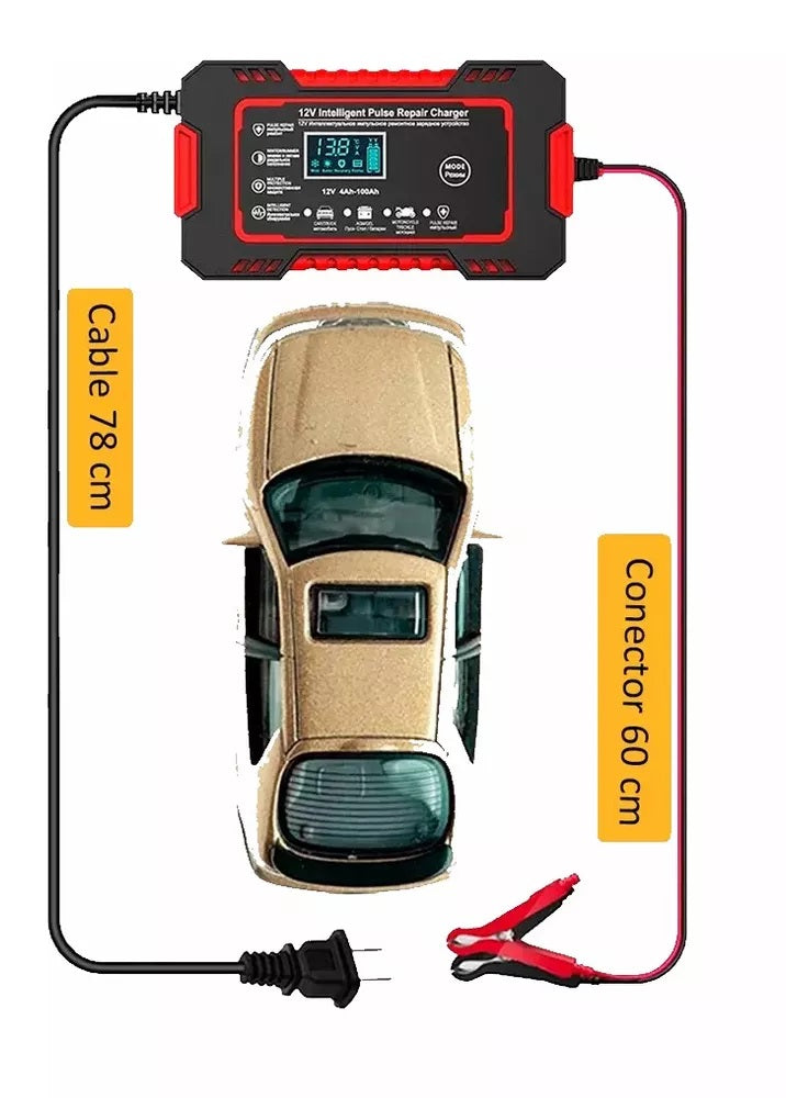 Cargador Bateria Carro Moto 12v Pantalla
