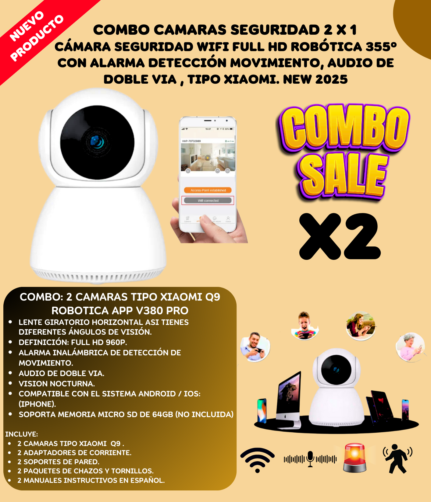 Kit 2 Cámaras Seguridad Wifi Tipo Xiaomi