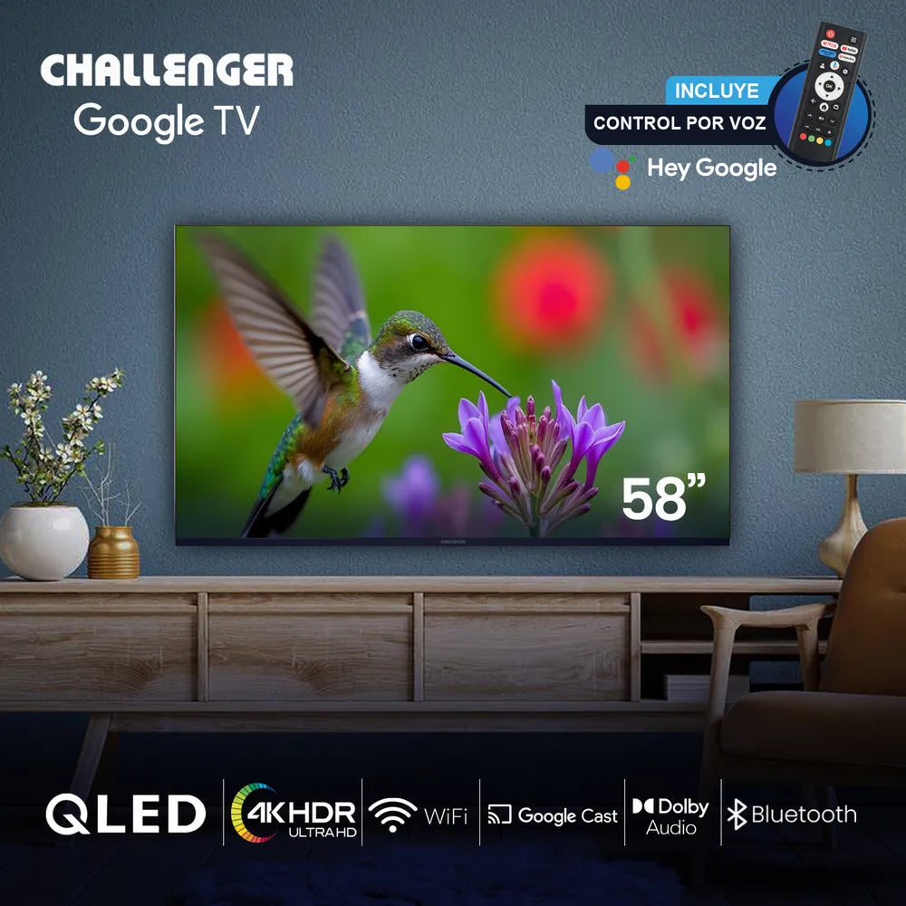 Televisor QLED 58" Google TV, Incluye Soporte De Pared