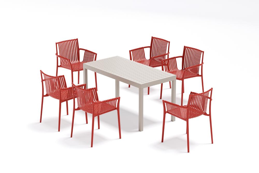 Silla Madrid con Brazos, Color Rojo, Con espaldar y diseño Moderno X4