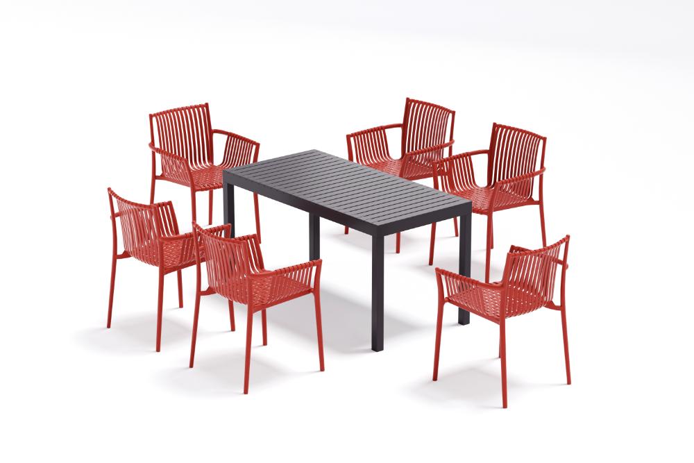 Silla Madrid con Brazos, Color Rojo, Con espaldar y diseño Moderno X4