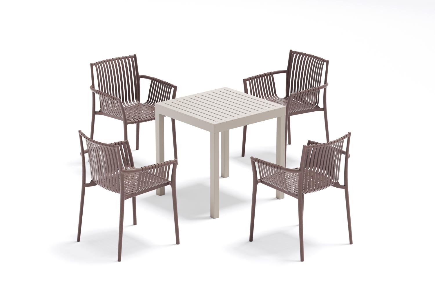 Set de 4 Sillas Madrid con Brazos, Color Taupe, con Espaldar y Diseño Moderno