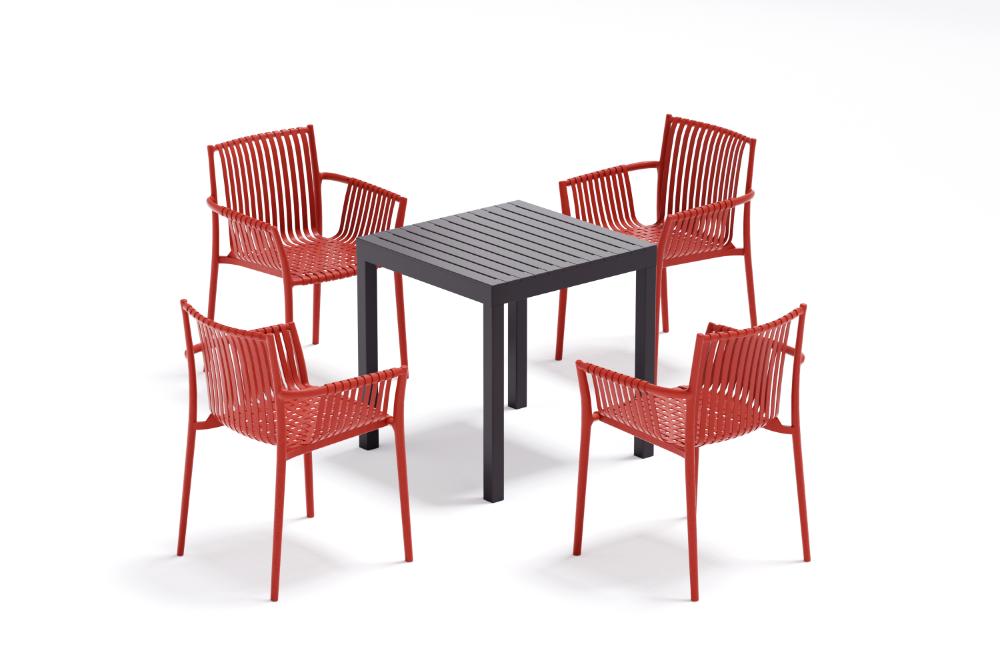 Silla Madrid con Brazos, Color Rojo, Con espaldar y diseño Moderno X4