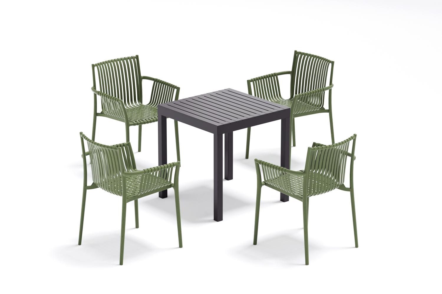 Silla Madrid con Brazos, Color Verde Olivo, Con espaldar y diseño Moderno X2
