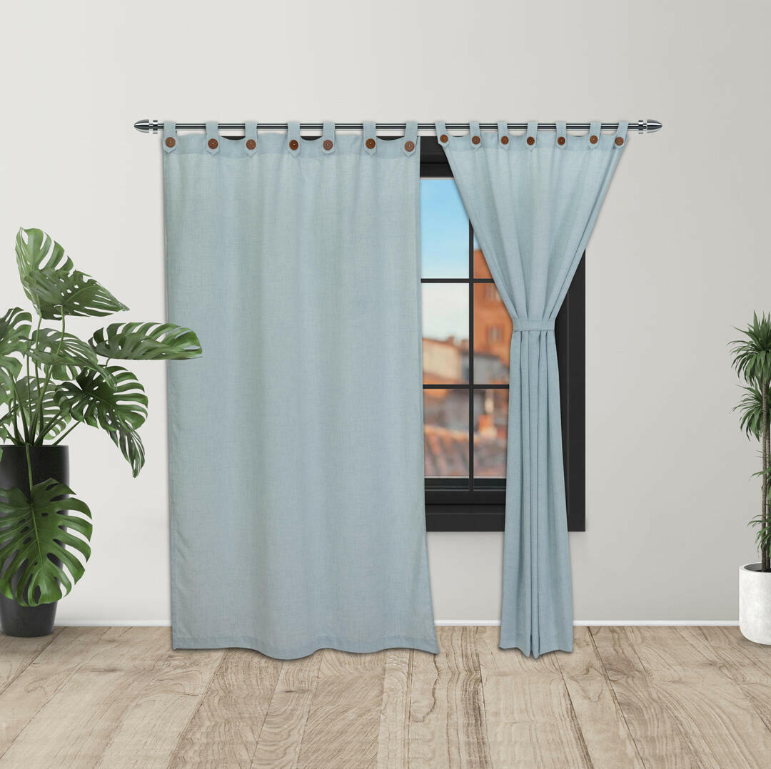Cortina Lino Boton Ancestral Azul Neutrales 2,60 X 2,20 Aprox.
