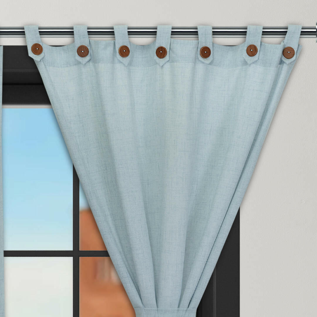 Cortina Lino Boton Ancestral Azul Neutrales 2,60 X 2,20 Aprox.