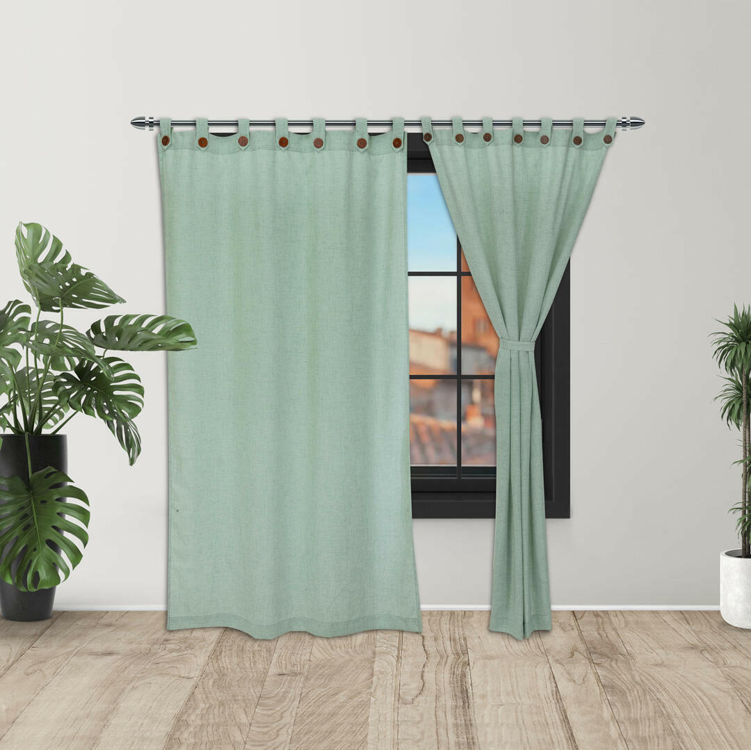 Cortina Lino Boton Ancestral Verde Neutrales 2,60 X 2,20 Aprox.