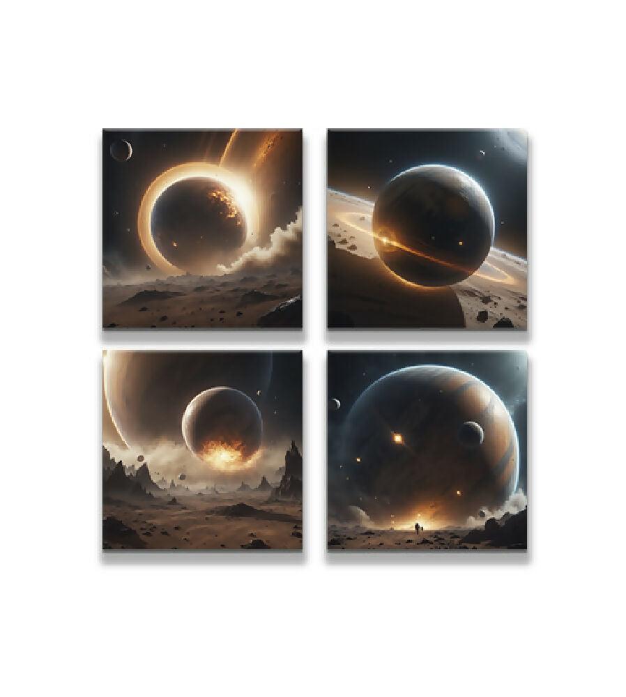 Lienzo Cuadros Arte Astronómico De Planetas Set X 4 de 43x43cm c/u