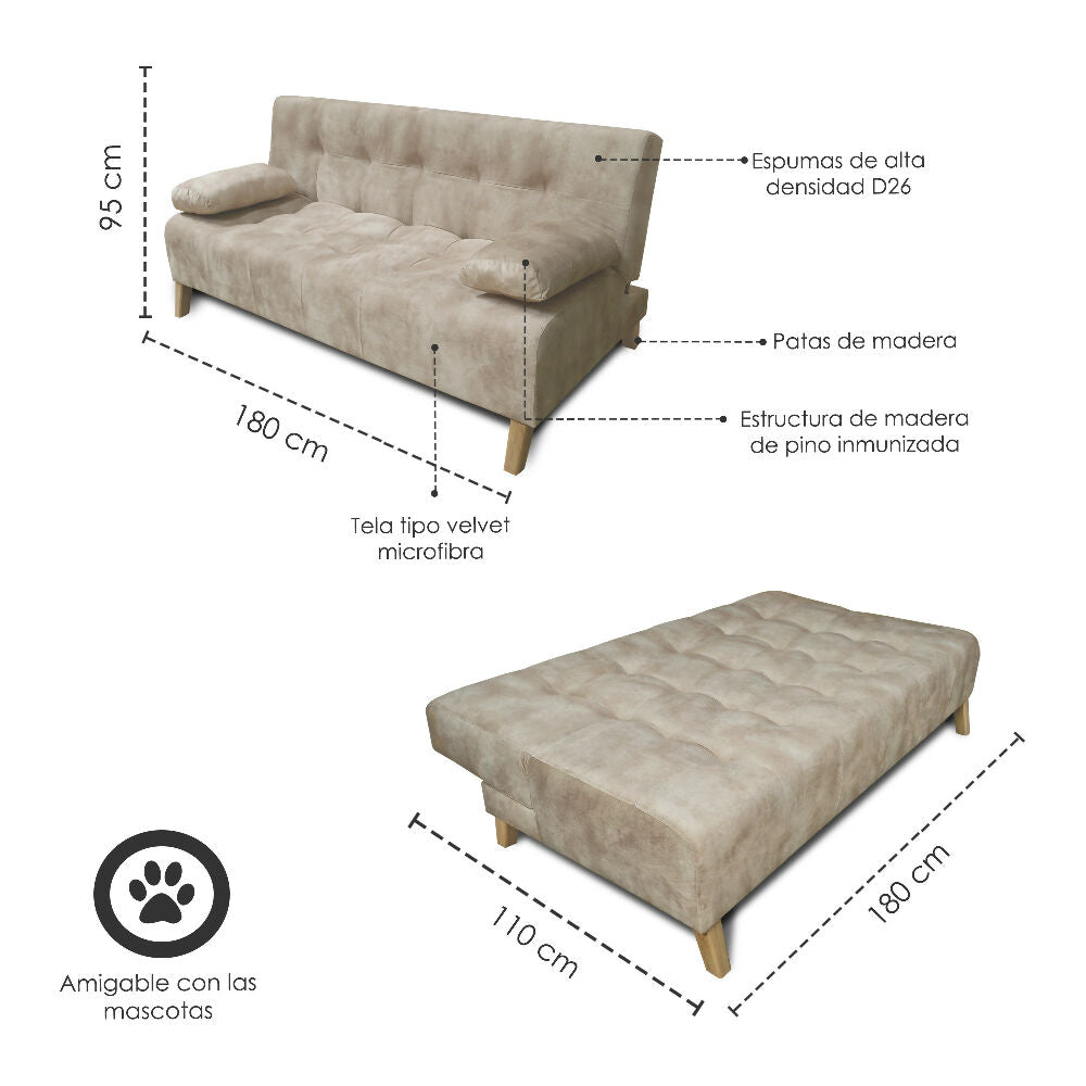 Sofa cama 3 Posiciones Leroy Tela camel