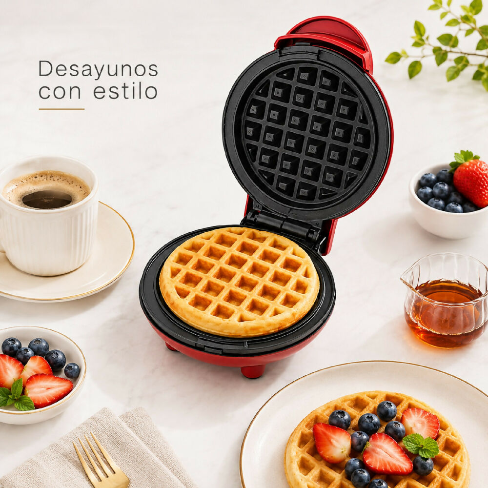 Mini Waflera Redonda Eléctrica Antiadherente Para Waffles Personales