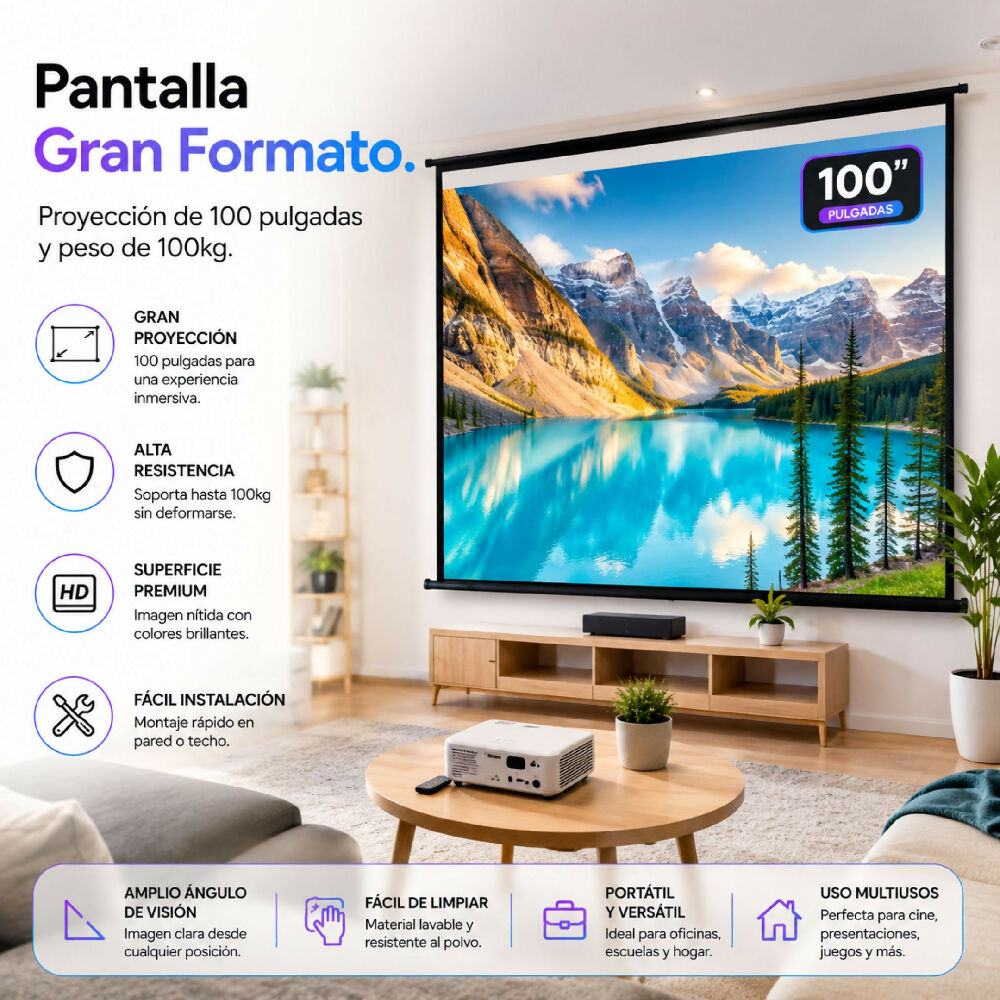 Pantalla De 100 Plg Para Proyector Blanca Anti Luz Con Soporte Incluido