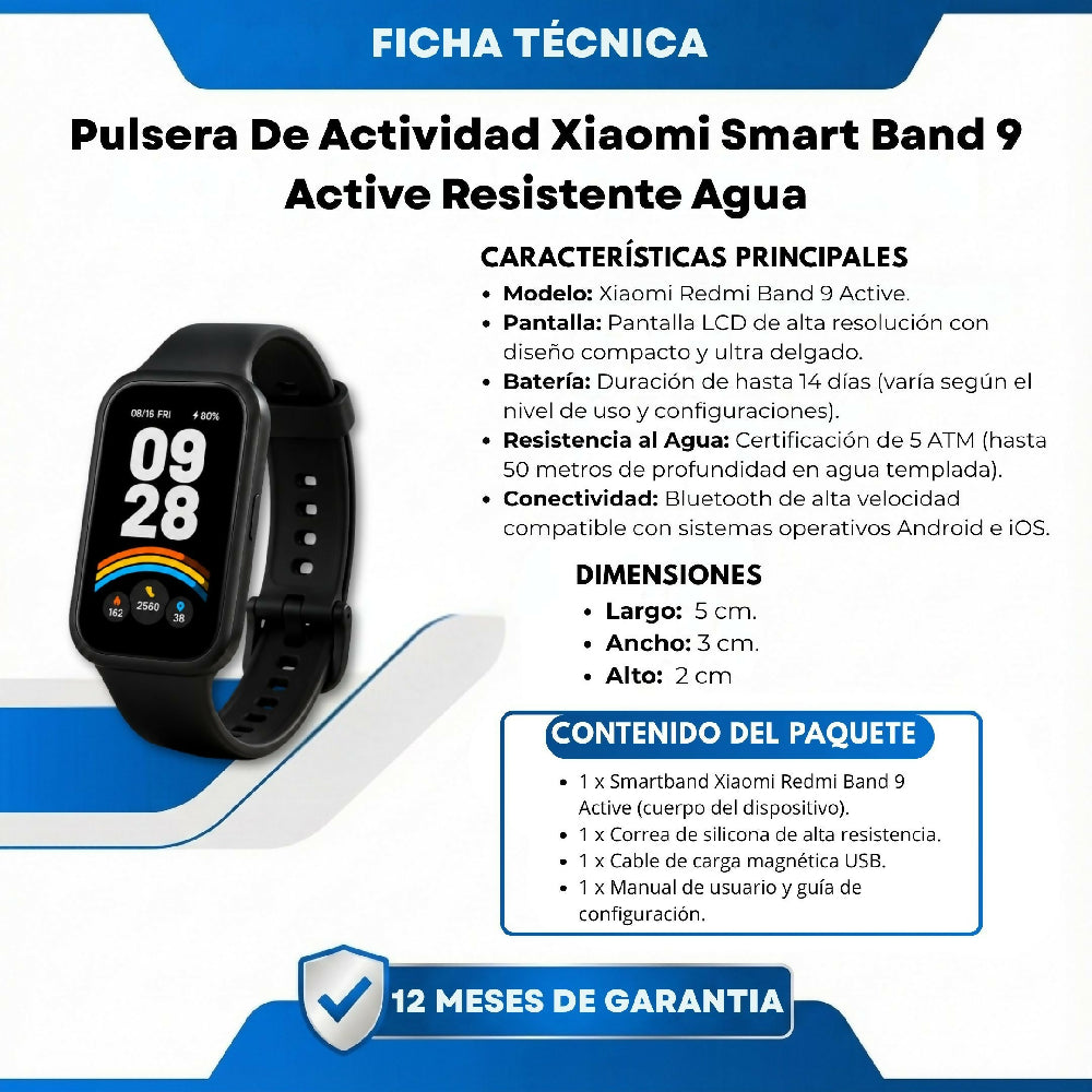 Pulsera De Actividad Xiaomi Smart Band 9 Active Resistente Agua Negro